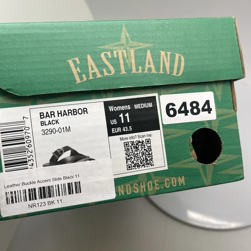 Eastland Bar Harbor Womens 11 Black Leather Strappy Slip Ons Shoes 3290-01M New